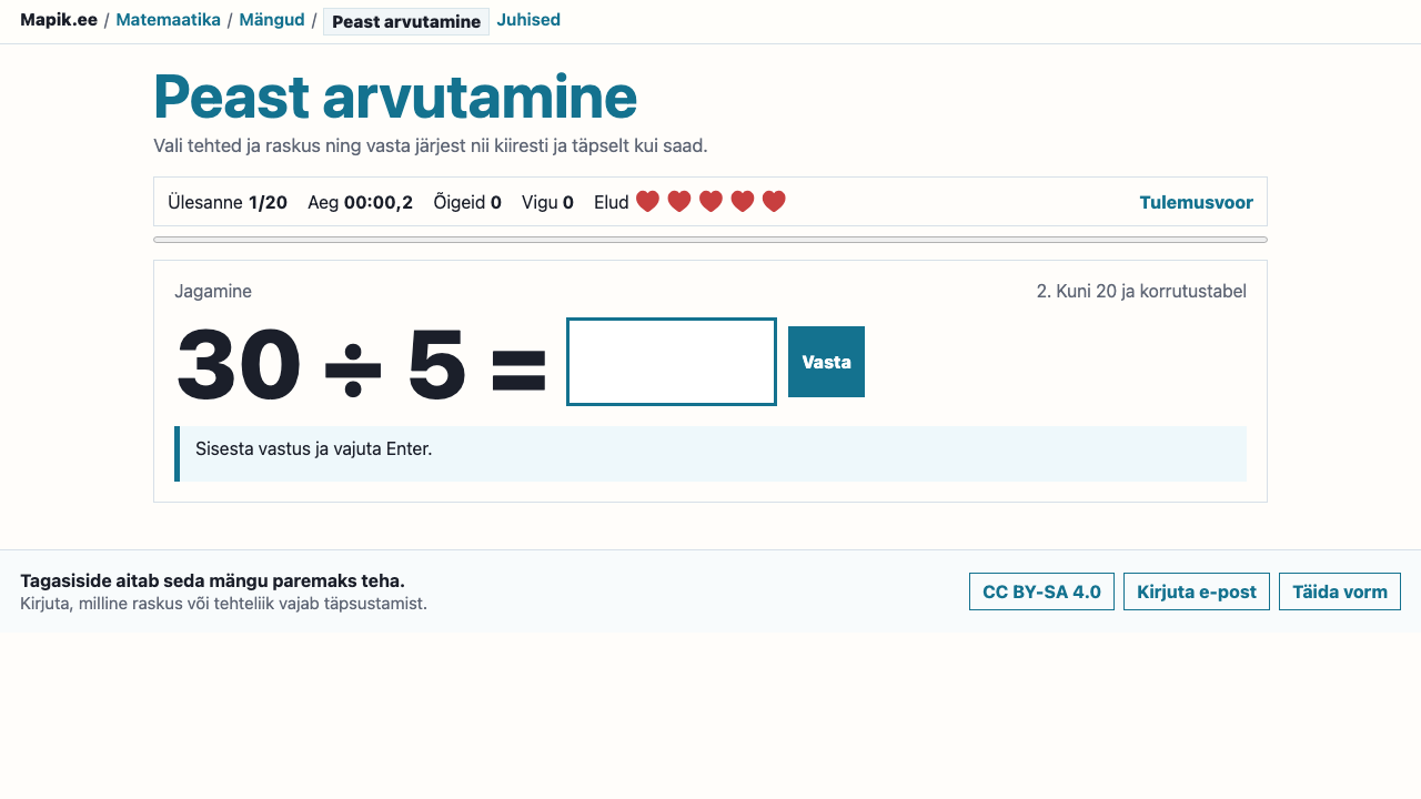 „Peast arvutamine“ vaade