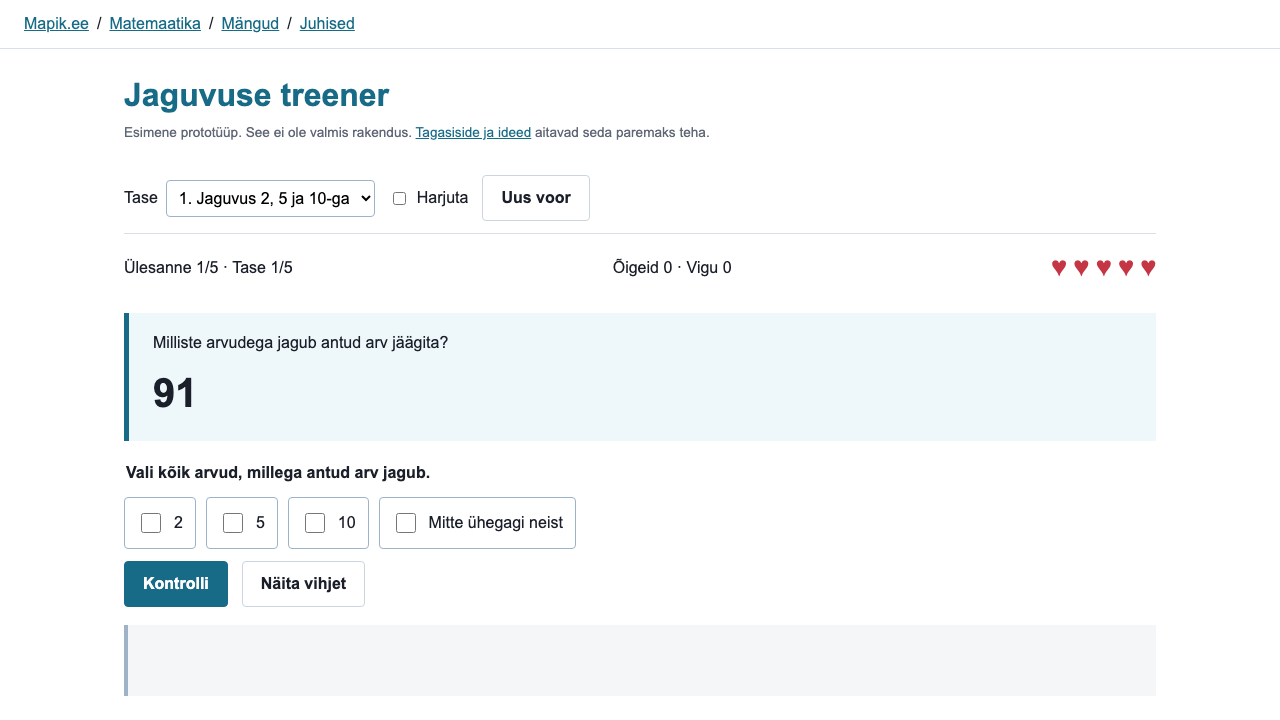 „Jaguvuse treener“ vaade