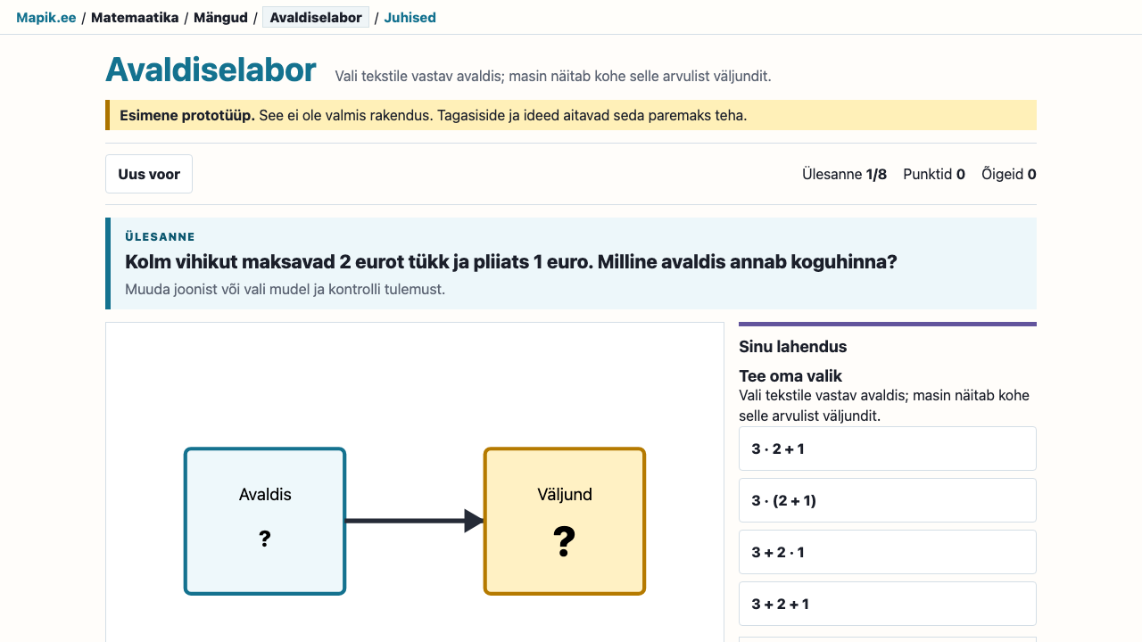 „Avaldiselabor“ vaade