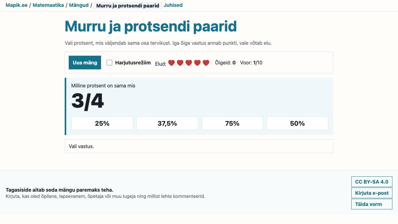 „Murru ja protsendi paarid“ vaade