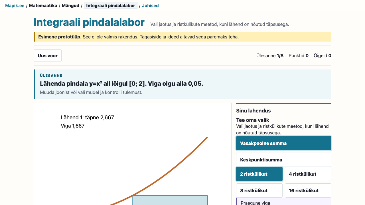 „Integraali pindalalabor“ vaade
