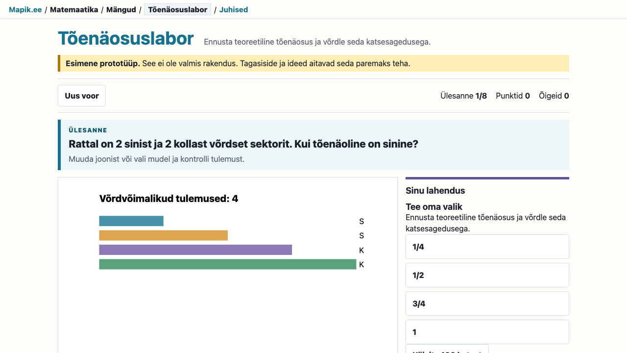 „Tõenäosuslabor“ vaade