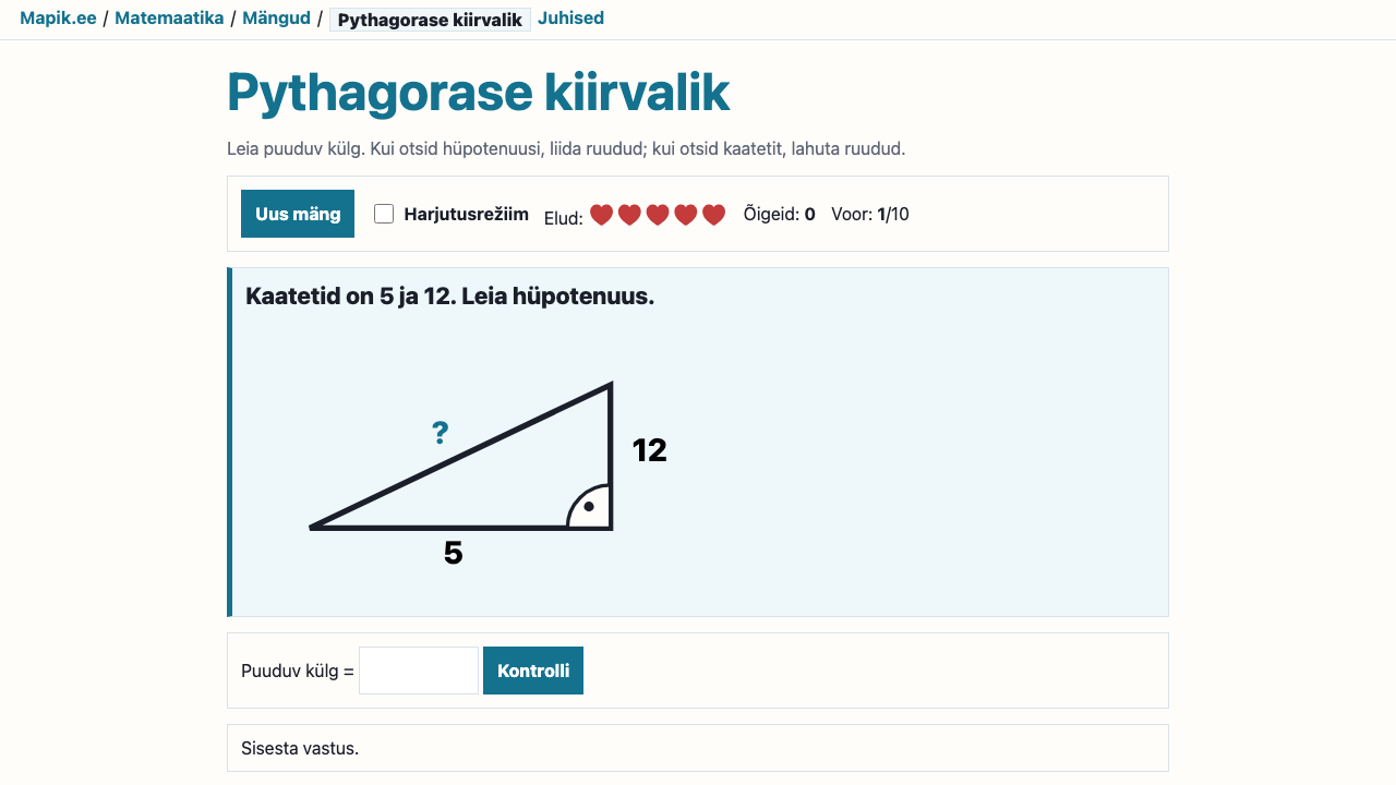 „Pythagorase kiirvalik“ vaade