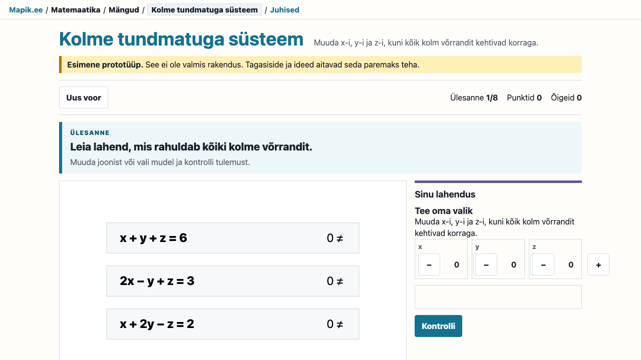 „Kolme tundmatuga süsteem“ vaade