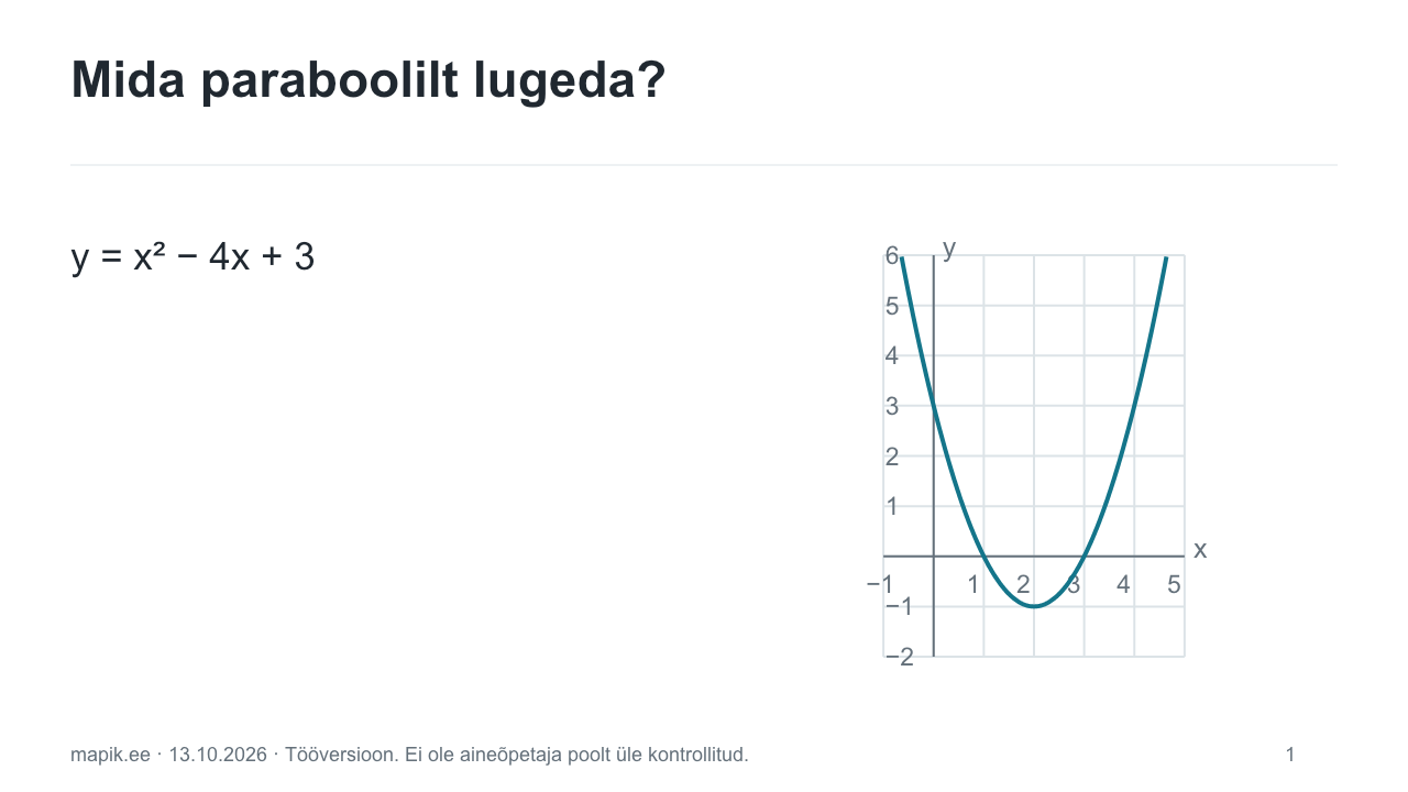 Mida paraboolilt lugeda?. y = x² − 4x + 3